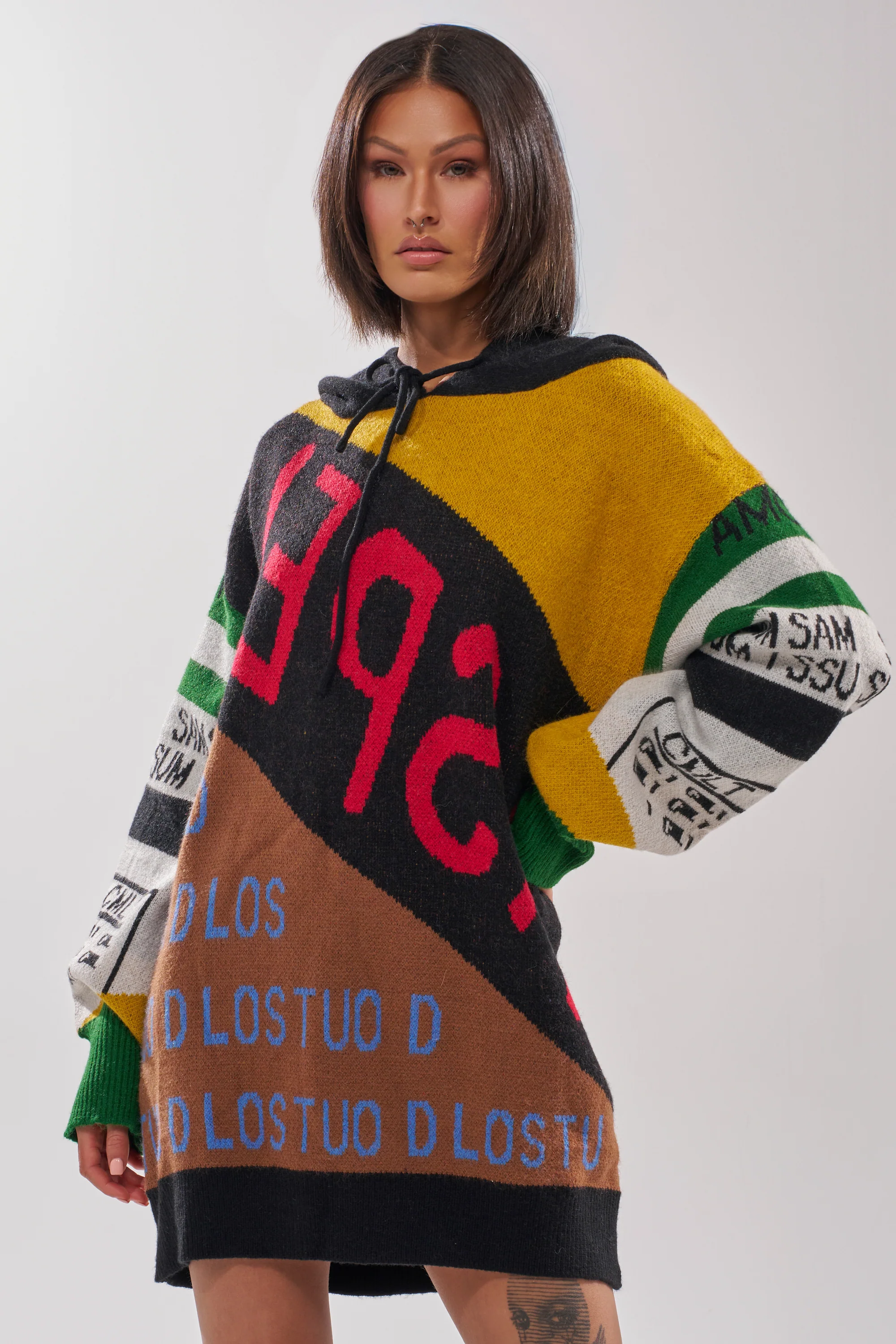ALPHA FEMALE HOODED SWEATSHIRT DRESS IN YELLOW MULTI - Image 4