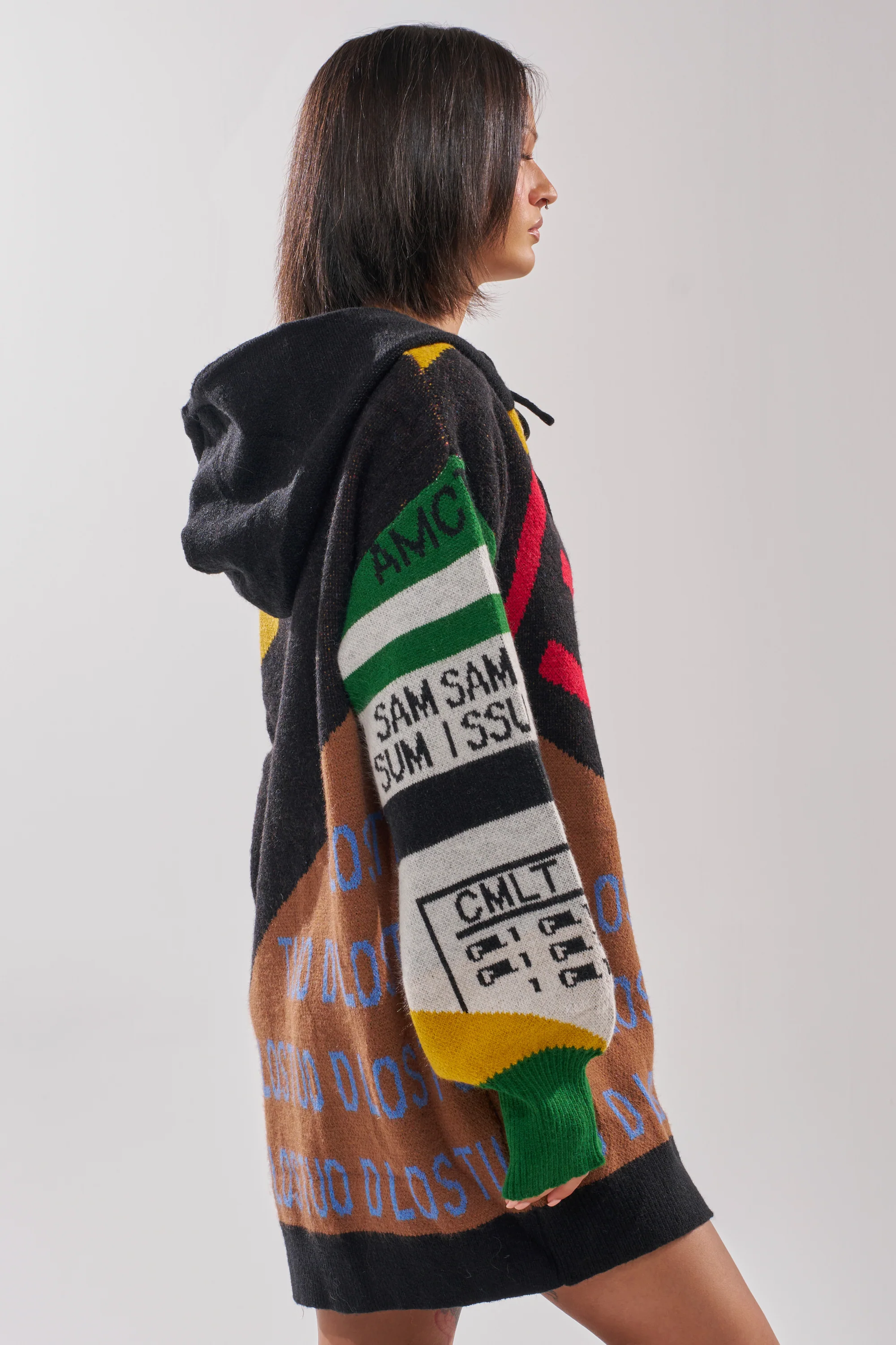 ALPHA FEMALE HOODED SWEATSHIRT DRESS IN YELLOW MULTI - Image 6