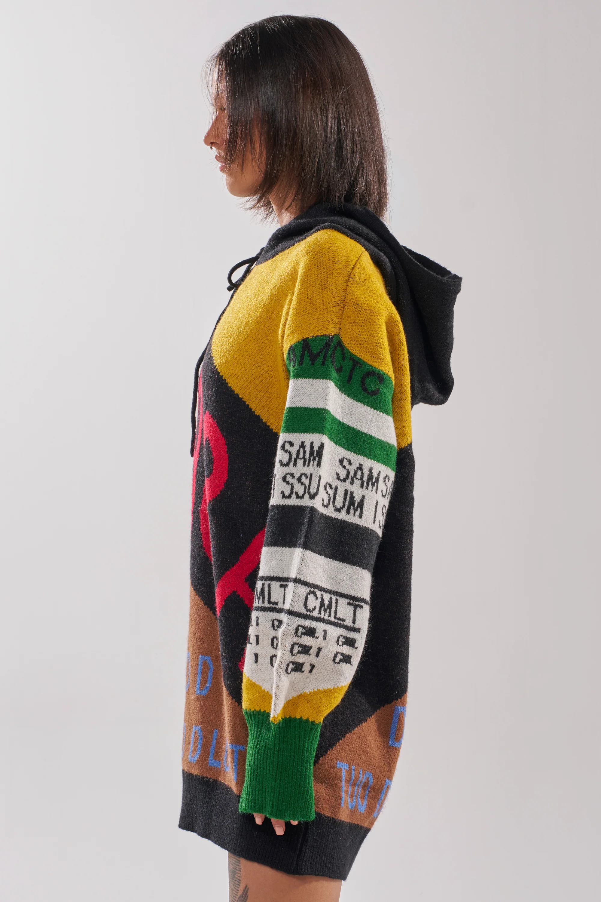 ALPHA FEMALE HOODED SWEATSHIRT DRESS IN YELLOW MULTI - Image 7