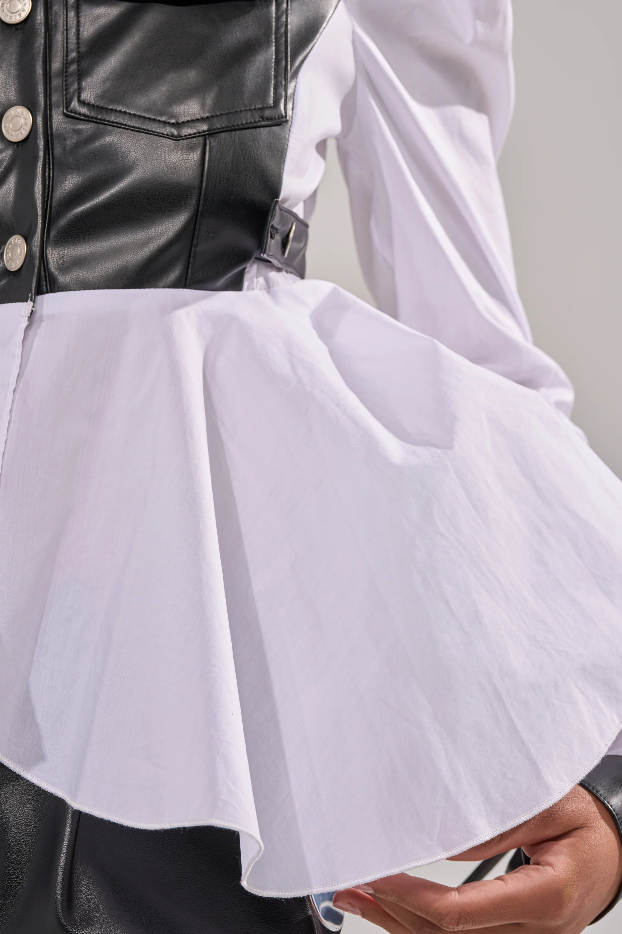 ALWAYS FABULOUS FAUX LEATHER DETAIL BUTTON DOWN BLOUSE - Image 10