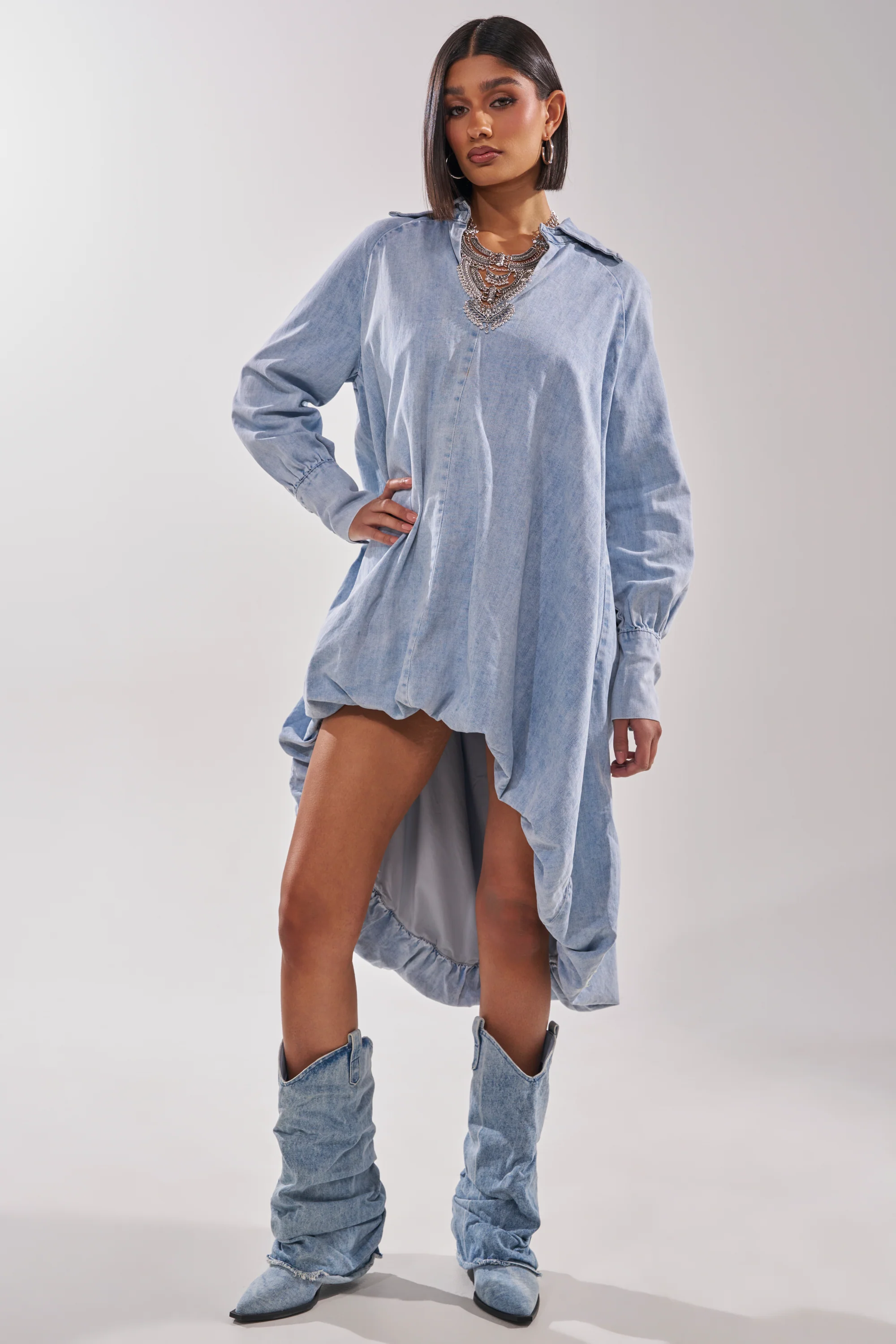 AMELIA DENIM HIGH-LOW DRESS - Image 4