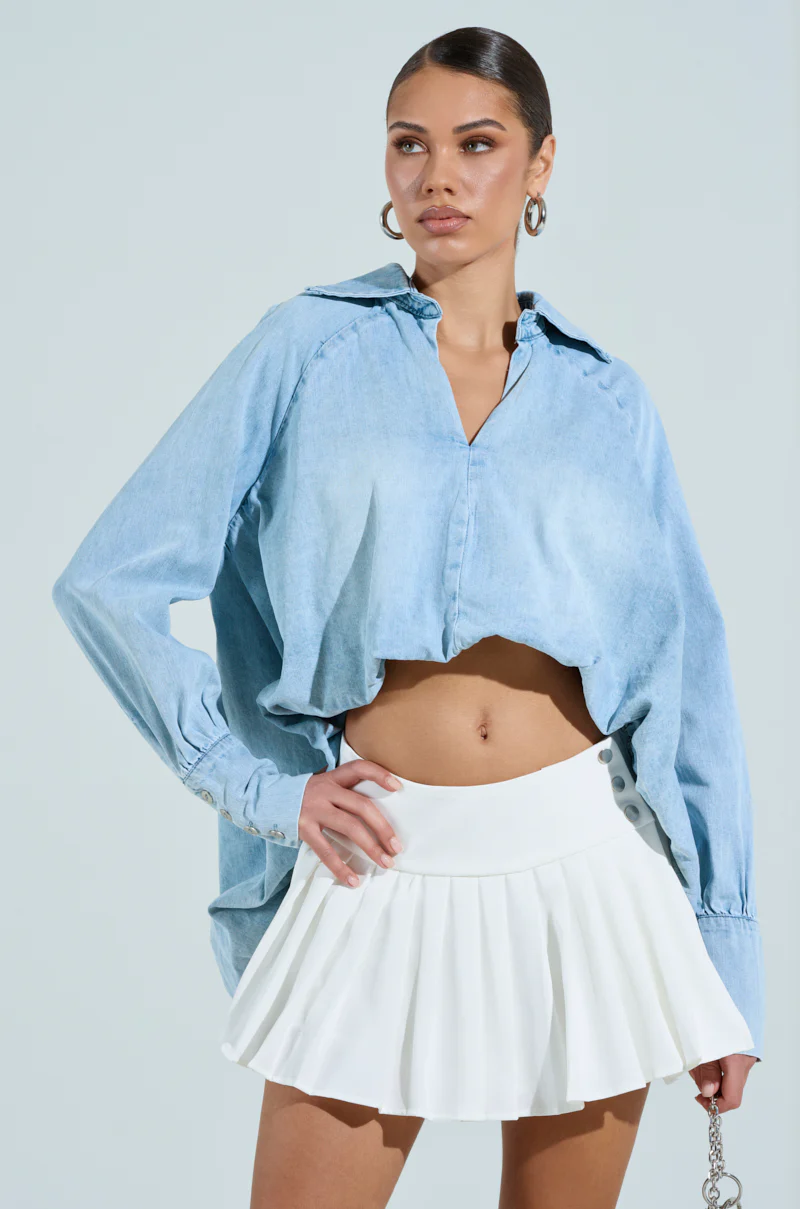 AMELIA DENIM HI LOW BLOUSE - Image 2