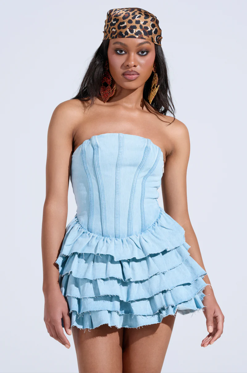 AMELIA DENIM RUFFLE MINI DRESS - Image 3