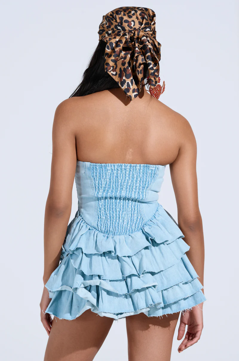 AMELIA DENIM RUFFLE MINI DRESS - Image 5