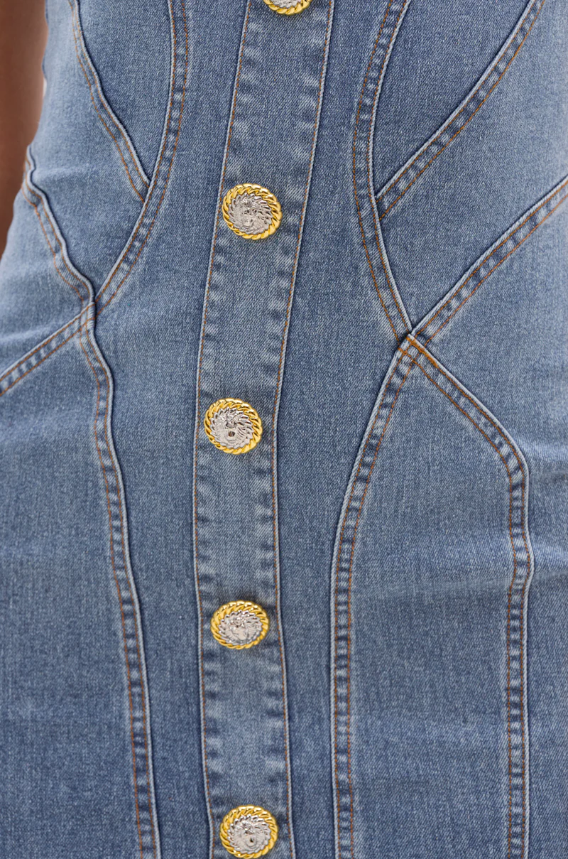 AMRATA DENIM MIDI DRESS WITH GOLD BUTTONS - Image 6