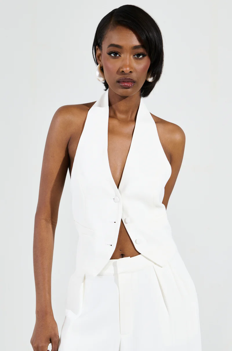 AMBROSIA CROPPED HALTER VEST IN WHITE - Image 2