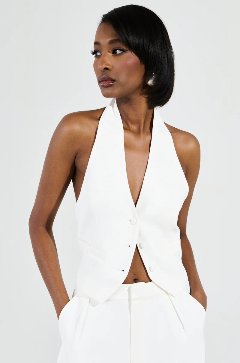 AMBROSIA CROPPED HALTER VEST IN WHITE - Image 3