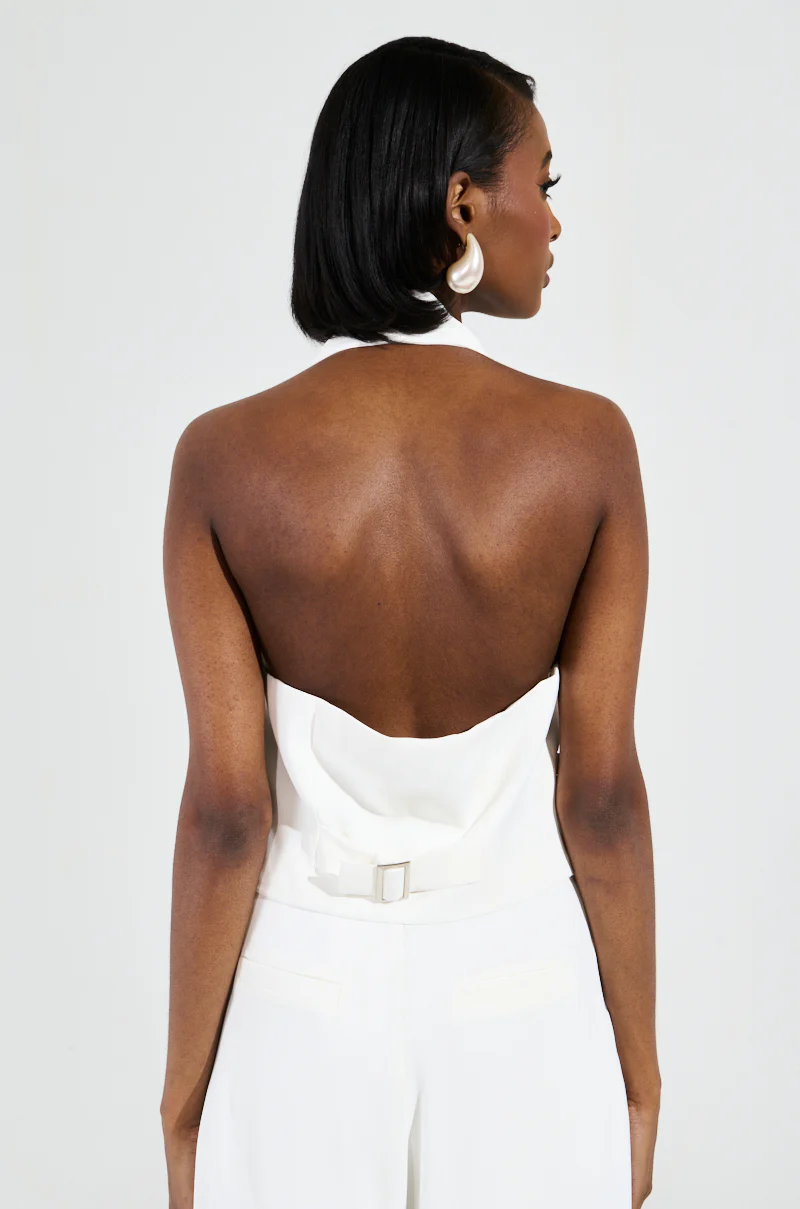 AMBROSIA CROPPED HALTER VEST IN WHITE - Image 5