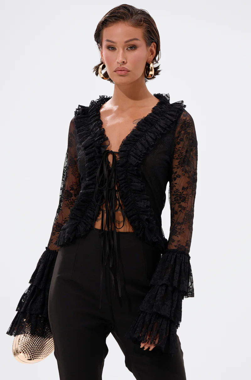 AN ELEGANT AFFAIR RUFFLE LACE BLOUSE IN BLACK - Image 2