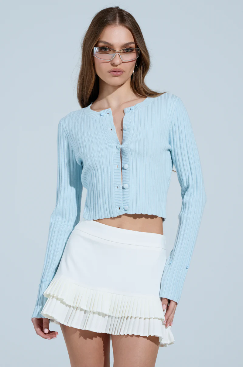 ANGEL EYES FUR TRIM CARDIGAN IN BLUE - Image 2