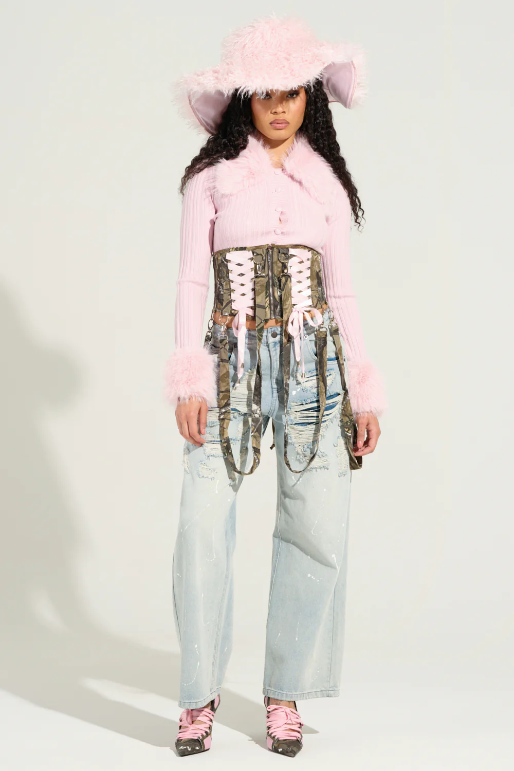ANGEL EYES FUR TRIM CARDIGAN IN PINK - Image 10