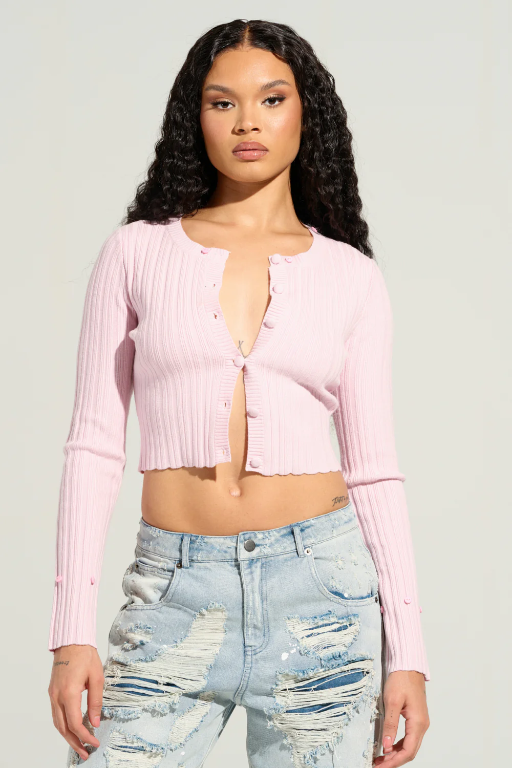 ANGEL EYES FUR TRIM CARDIGAN IN PINK - Image 3