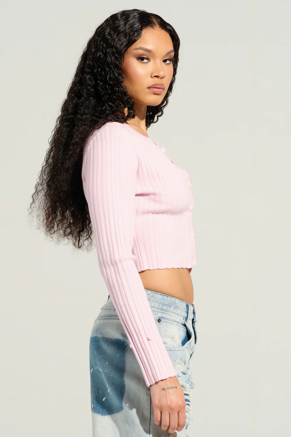 ANGEL EYES FUR TRIM CARDIGAN IN PINK - Image 5