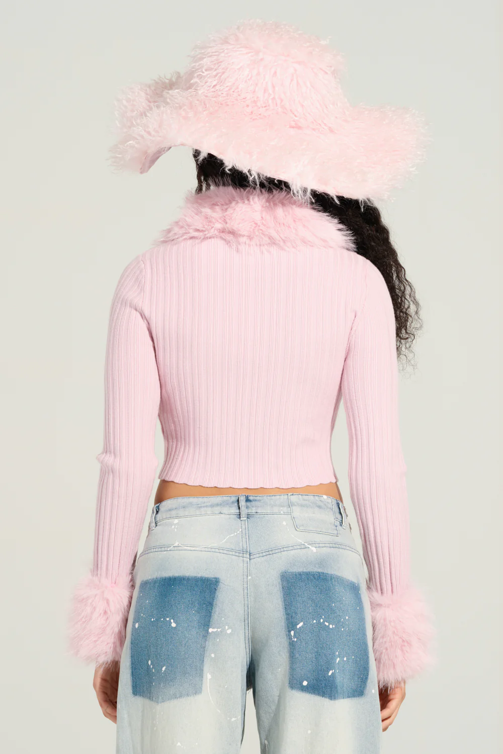 ANGEL EYES FUR TRIM CARDIGAN IN PINK - Image 6