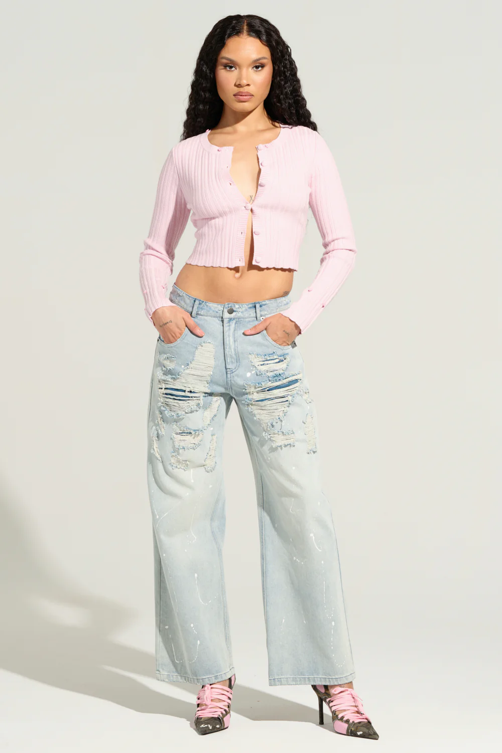 ANGEL EYES FUR TRIM CARDIGAN IN PINK - Image 7