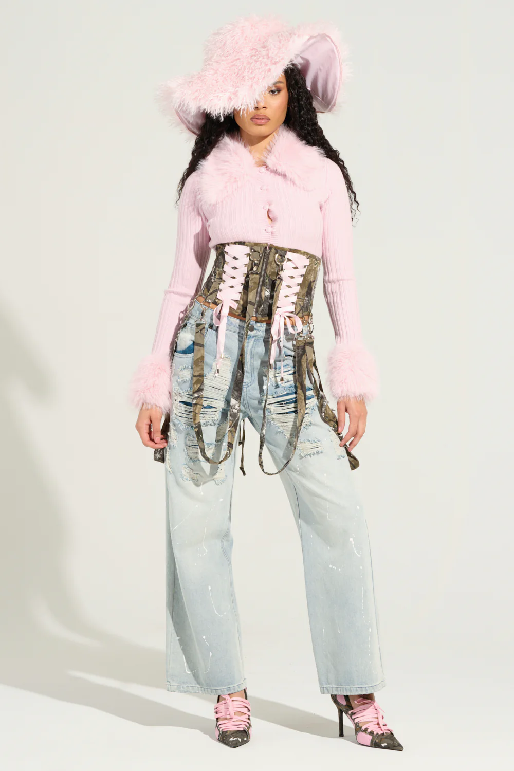 ANGEL EYES FUR TRIM CARDIGAN IN PINK - Image 9