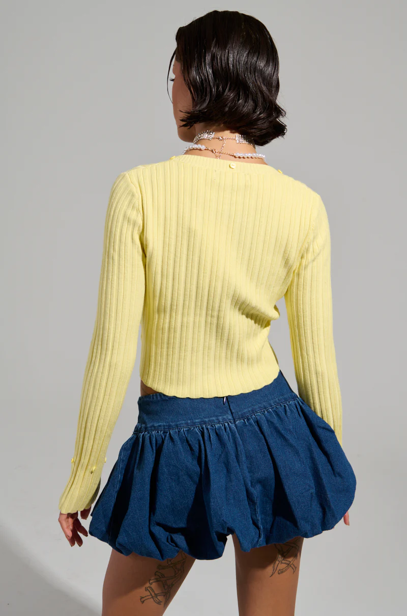 ANGEL EYES FUR TRIM CARDIGAN IN YELLOW - Image 7