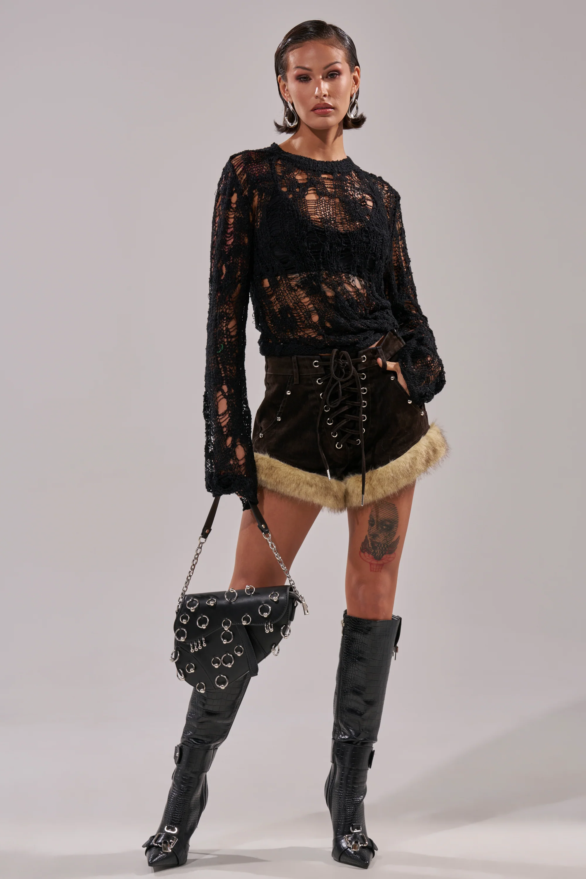 ANGEL OF MINE DENIM LACE UP SHORT - Image 7