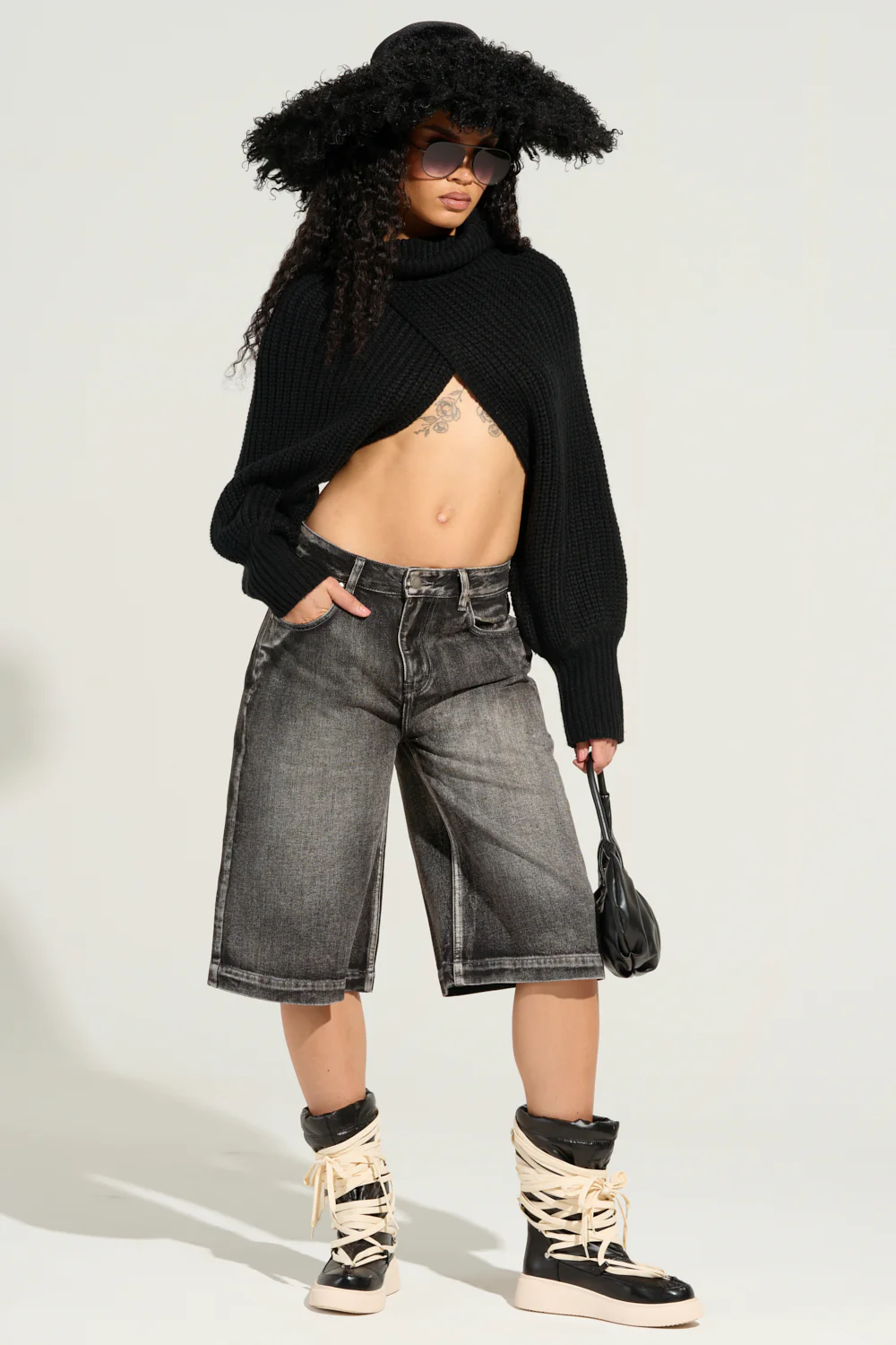 ANNETTA CROPPED LONG SLEEVE CHUNKY KNIT SWEATER - Image 6