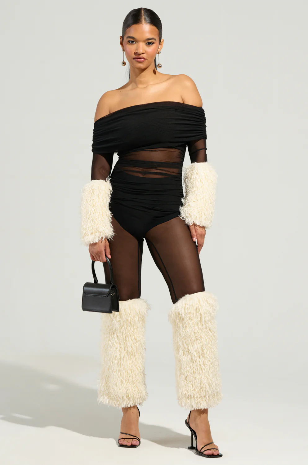 ANNIKA MESH AND FUR JUMPSUIT
