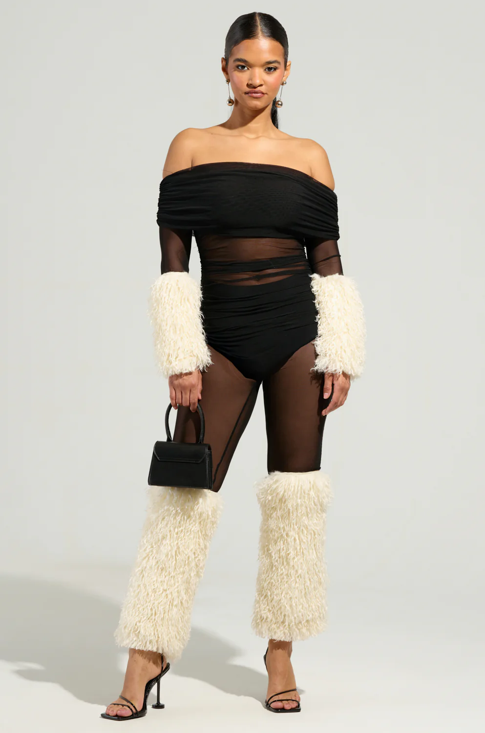 ANNIKA MESH AND FUR JUMPSUIT - Image 2