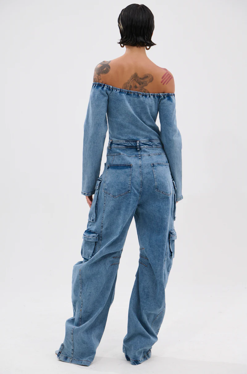 ARI LONG SLEEVE CARGO DENIM JUMPSUIT - Image 5