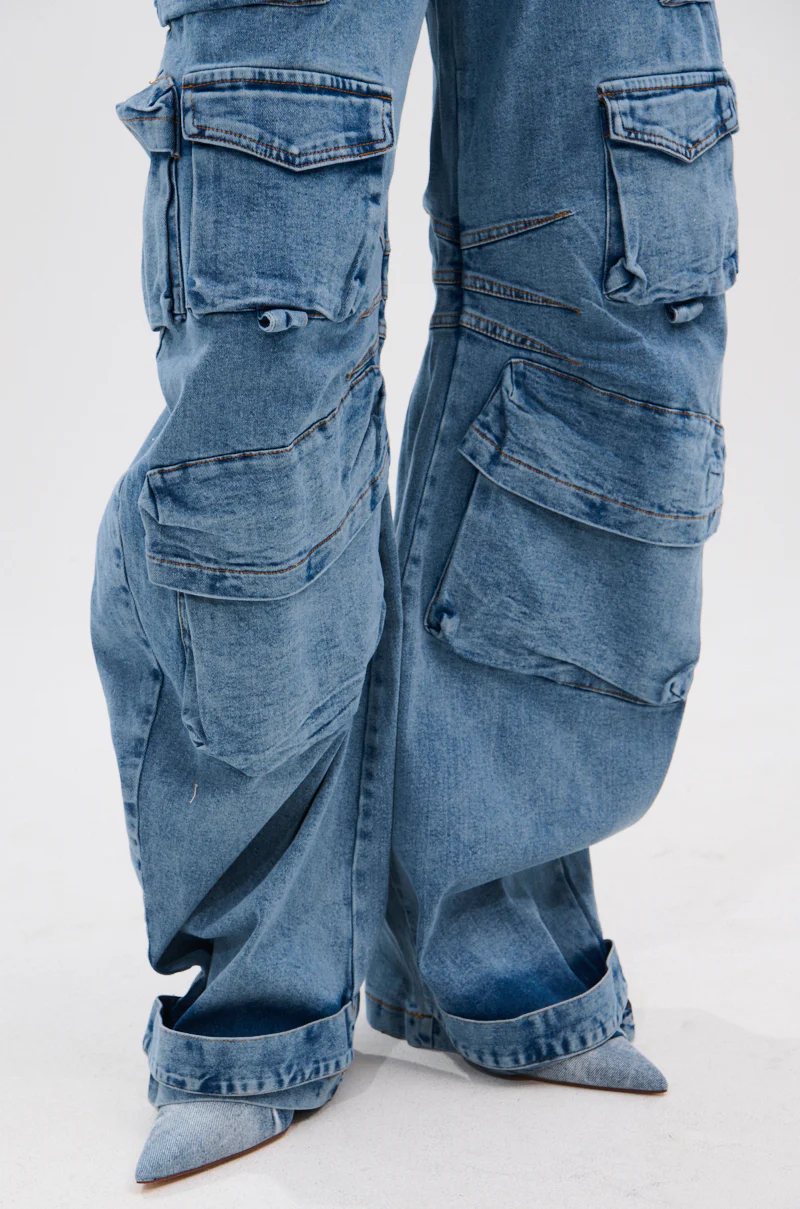 ARI LONG SLEEVE CARGO DENIM JUMPSUIT - Image 7