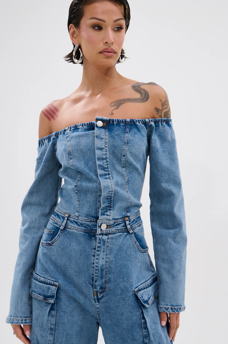 ARI LONG SLEEVE CARGO DENIM JUMPSUIT - Image 8