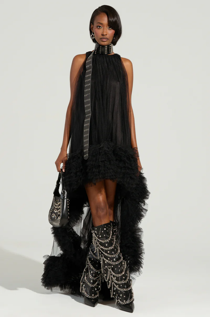 ARI TULLE RUFFLE HIGH LOW DRESS IN BLACK - Image 3