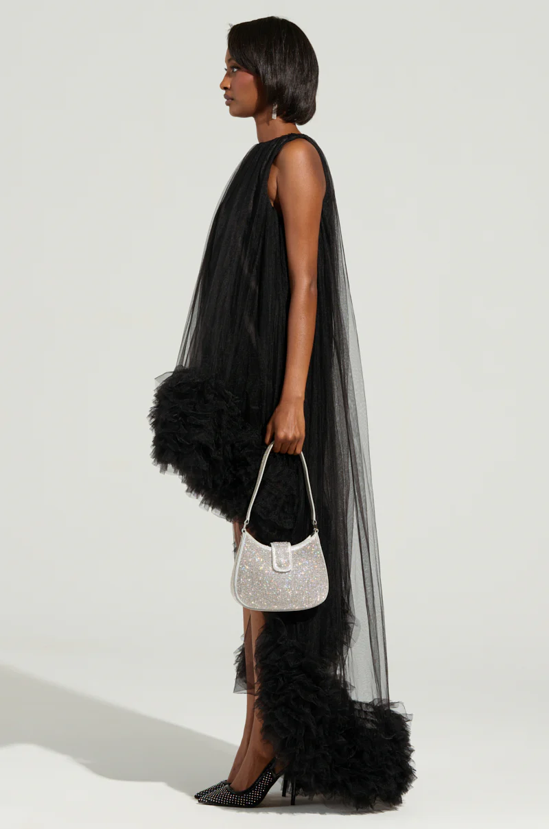 ARI TULLE RUFFLE HIGH LOW DRESS IN BLACK - Image 5
