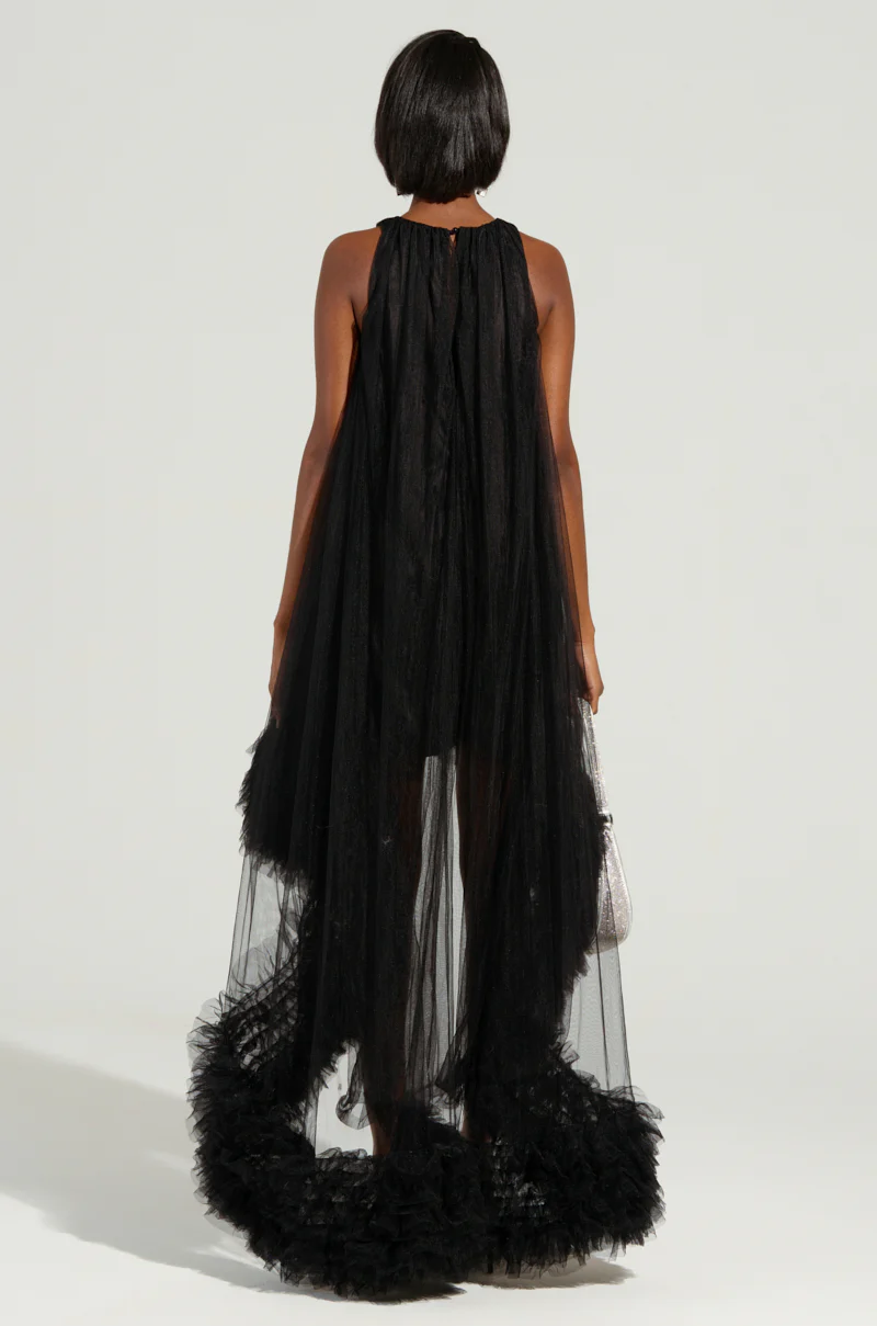 ARI TULLE RUFFLE HIGH LOW DRESS IN BLACK - Image 6