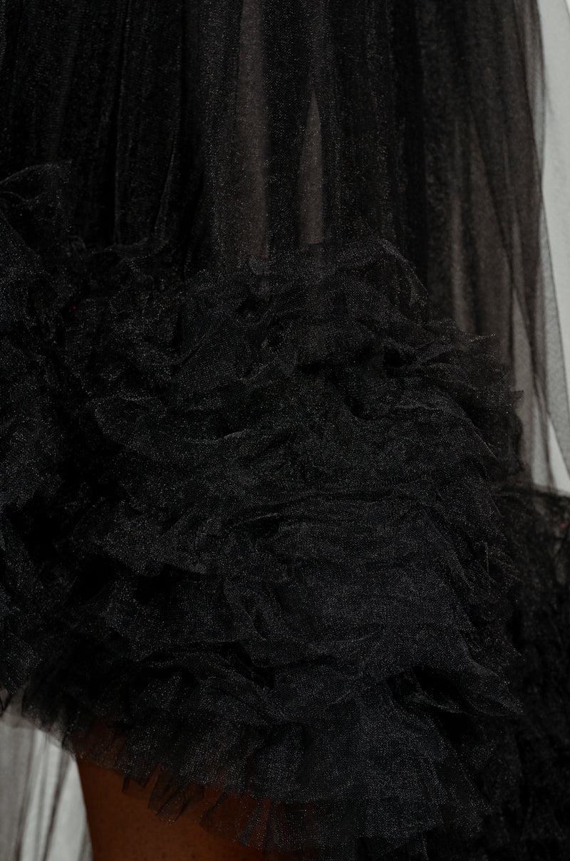 ARI TULLE RUFFLE HIGH LOW DRESS IN BLACK - Image 8