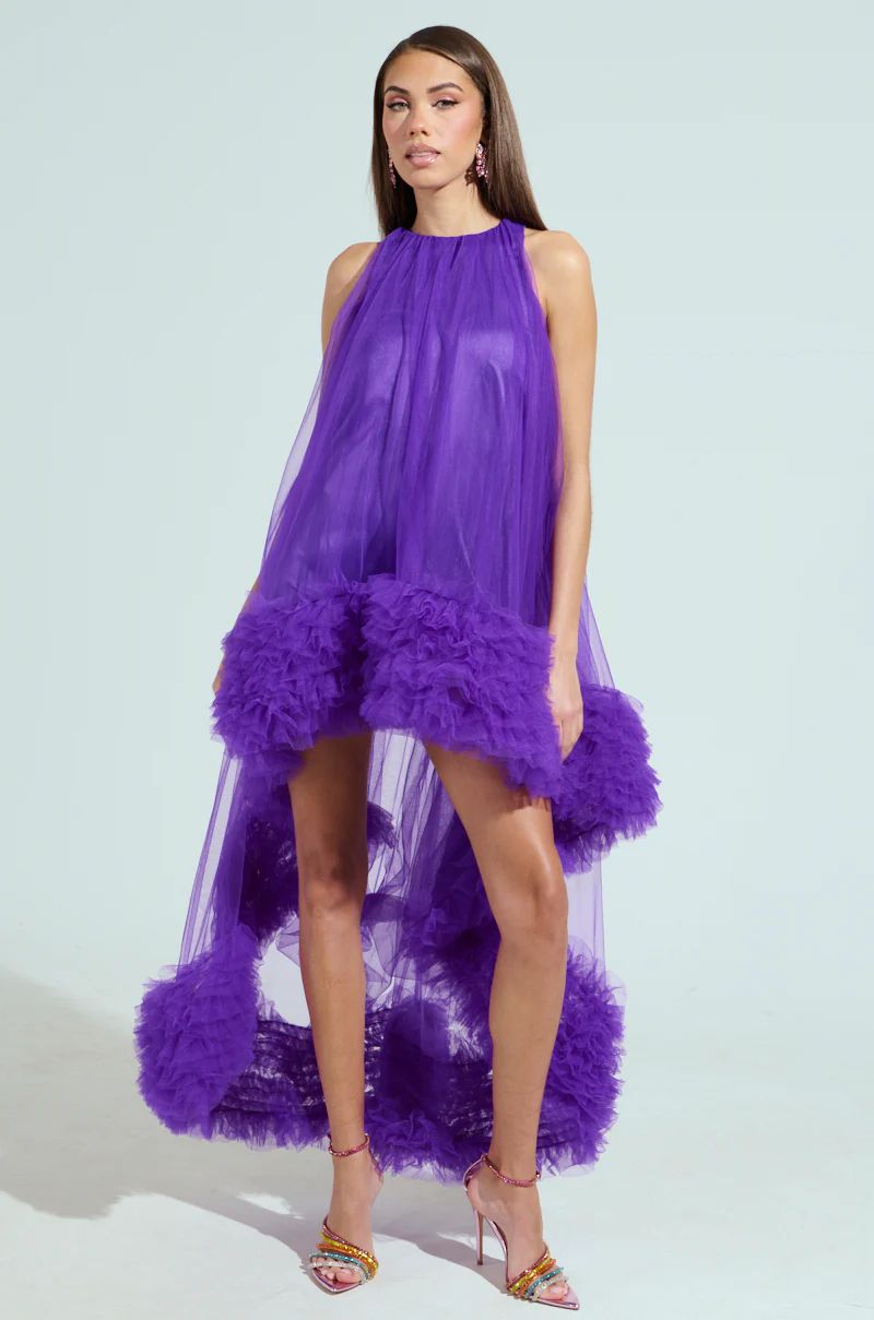 ARI TULLE RUFFLE HIGH LOW DRESS IN PURPLE - Image 3