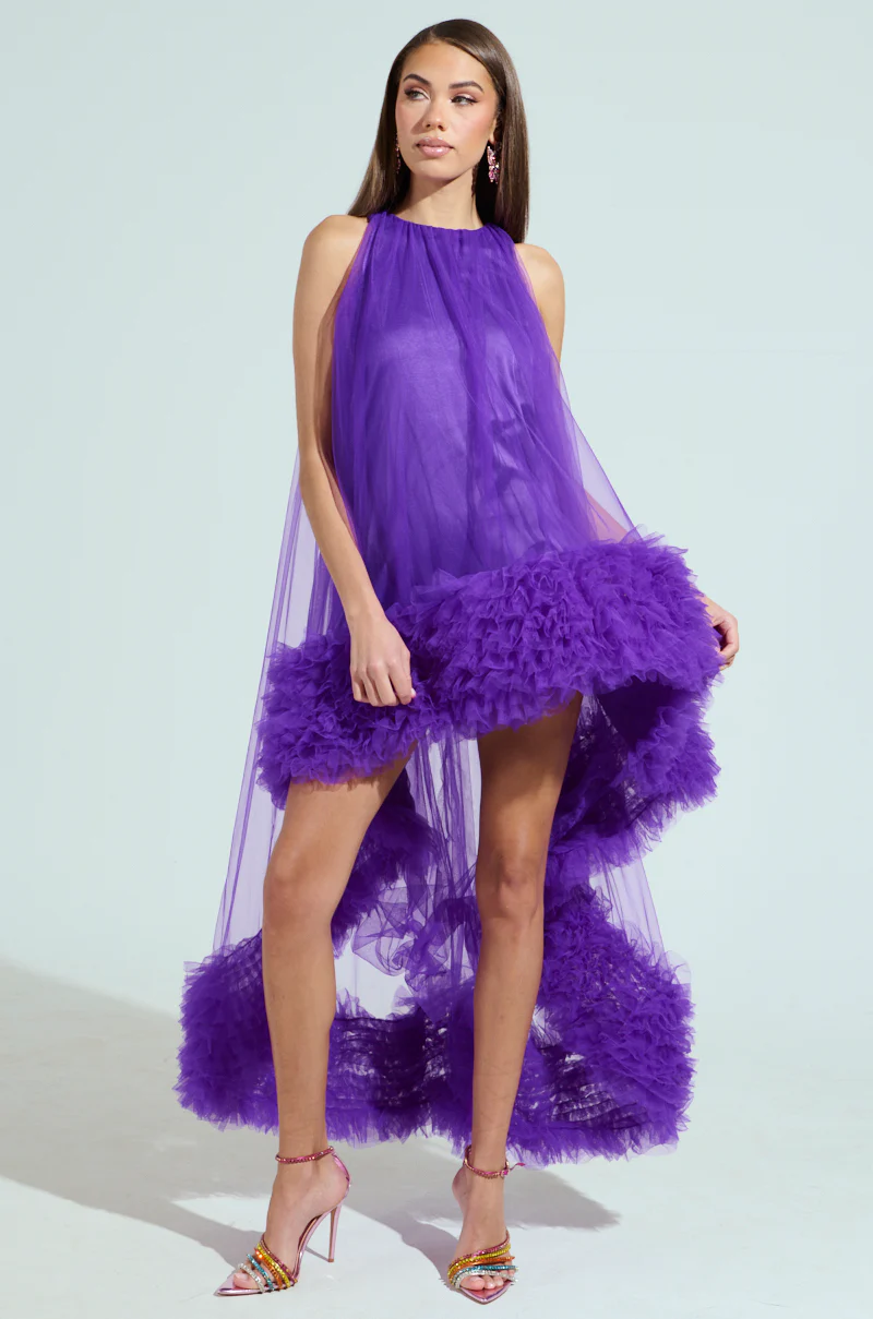 ARI TULLE RUFFLE HIGH LOW DRESS IN PURPLE - Image 4