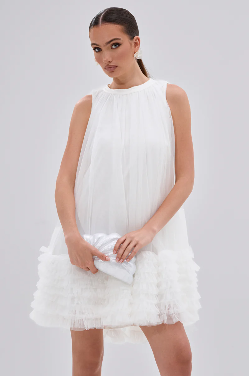 ARI TULLE RUFFLE MINI DRESS IN WHITE - Image 3