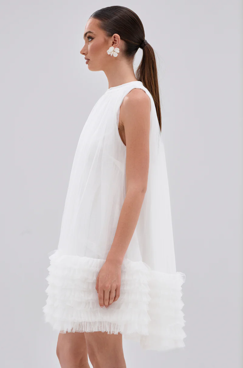 ARI TULLE RUFFLE MINI DRESS IN WHITE - Image 4