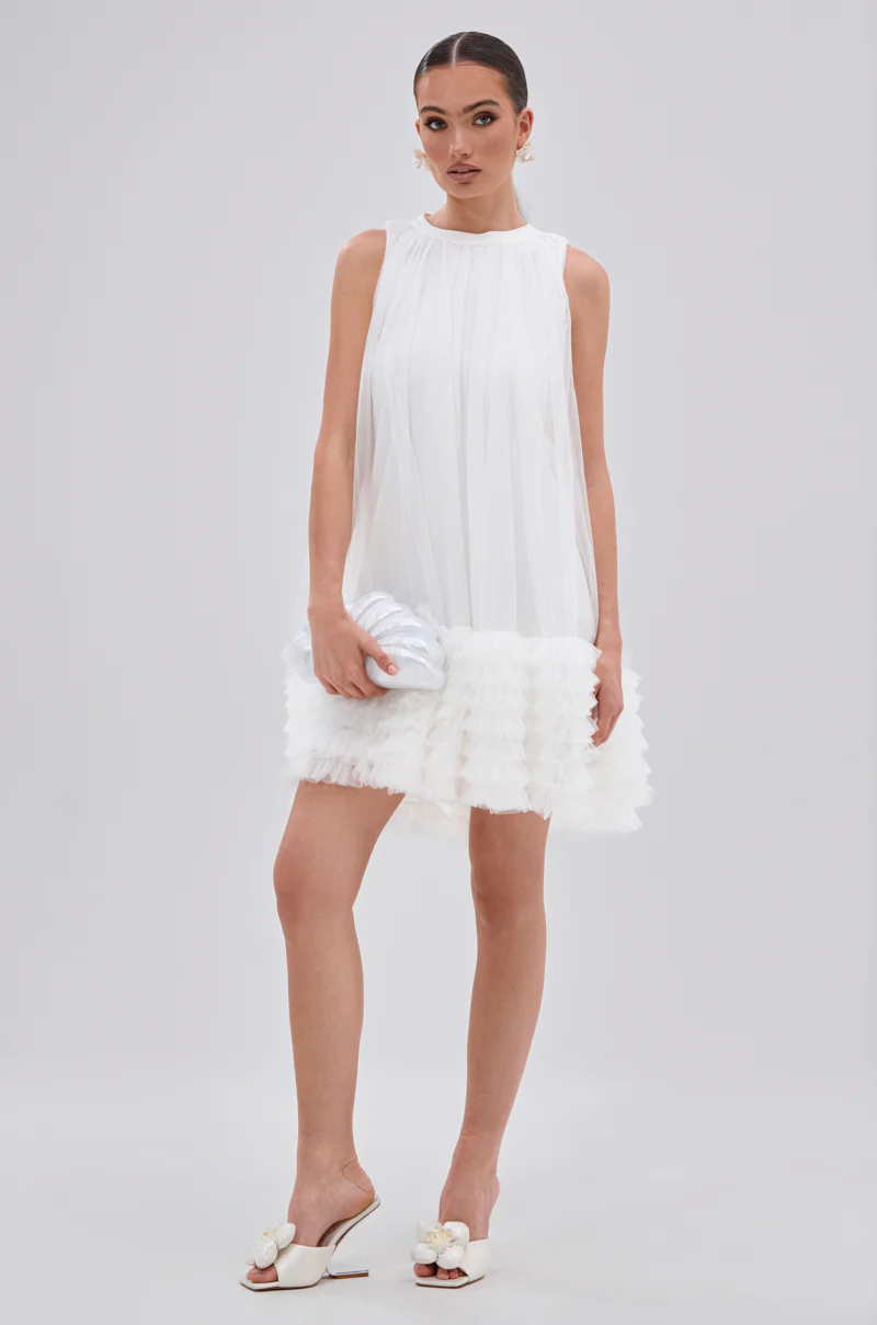 ARI TULLE RUFFLE MINI DRESS IN WHITE - Image 7