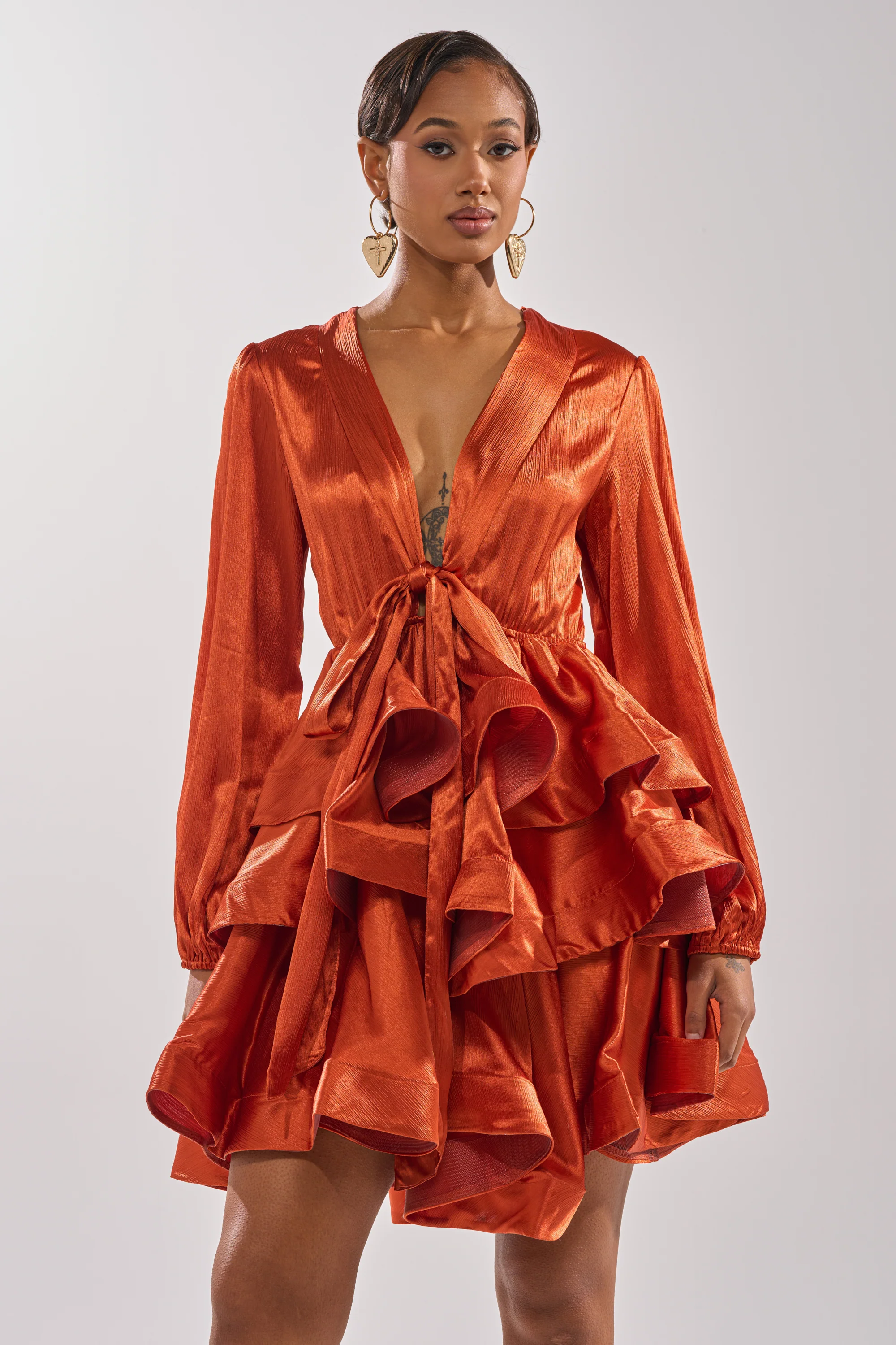 ARIANA SATIN RUFFLED MINI DRESS - Image 3