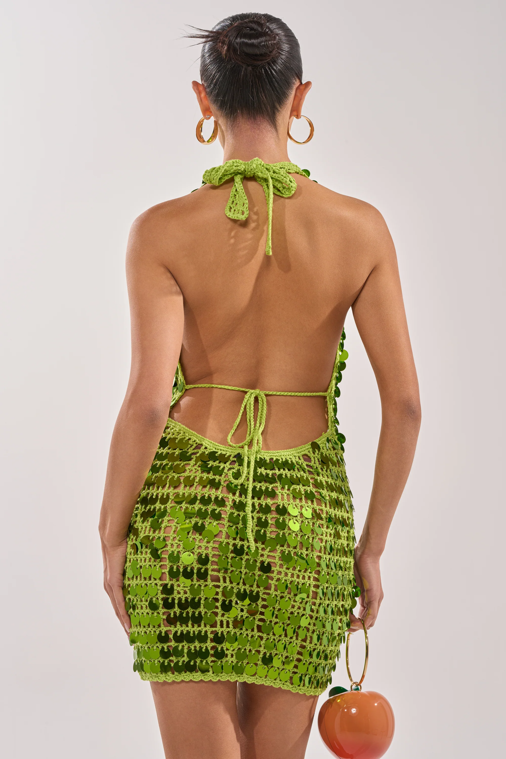 ARIEL SEQUIN CROCHET MINI DRESS IN GREEN - Image 7