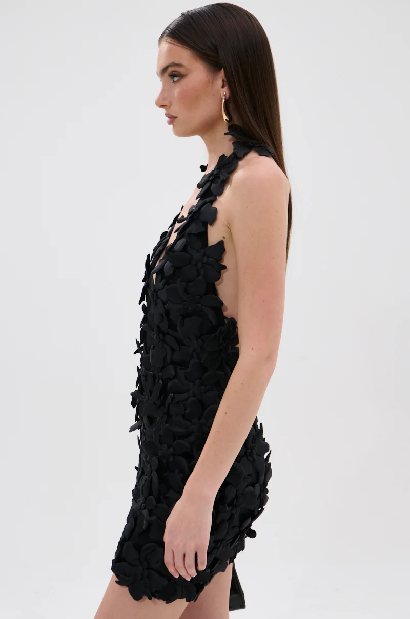 ASHLEY FLORAL MINI DRESS IN BLACK - Image 3