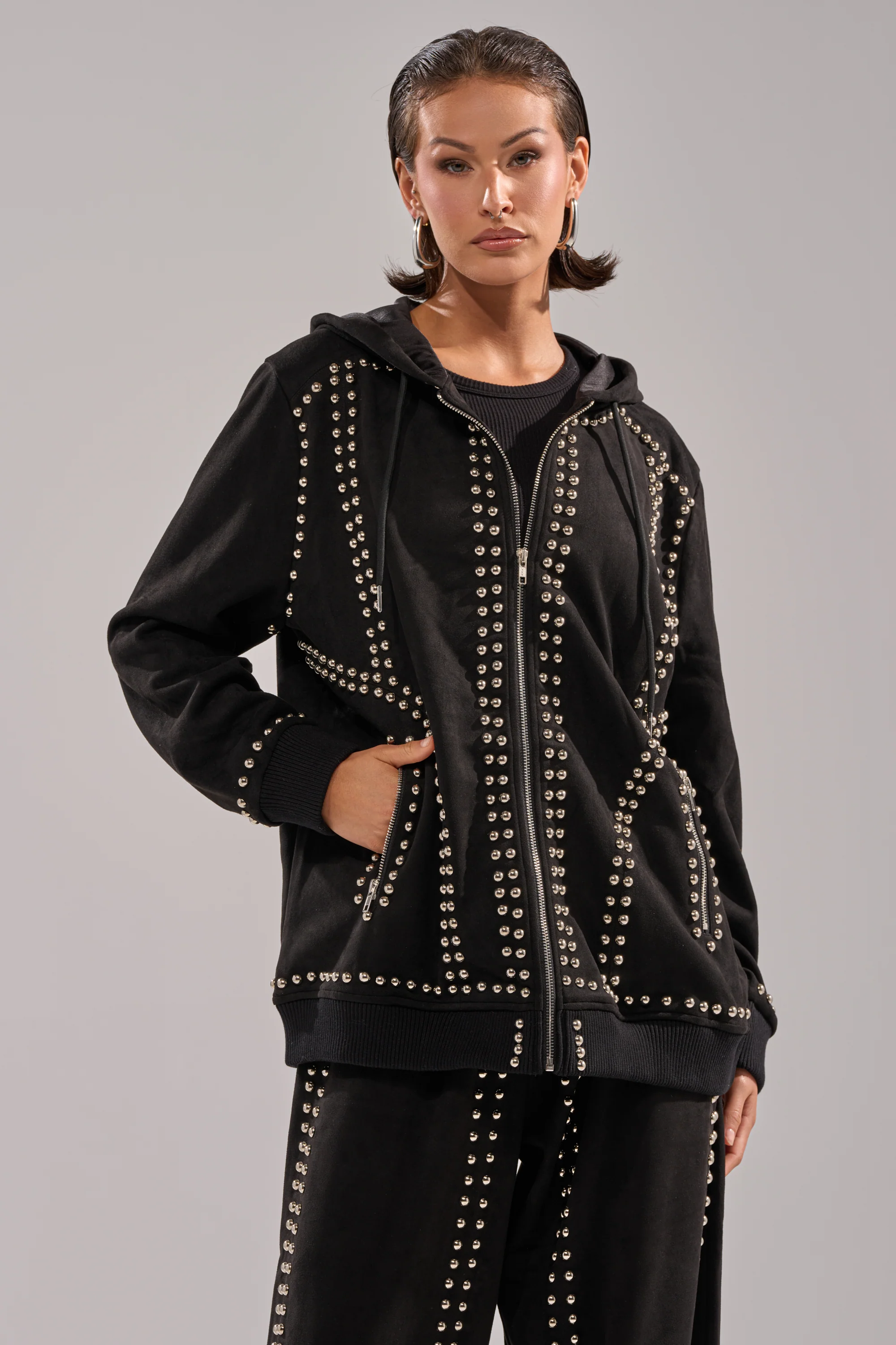 ASHLEY STUDDED ZIP UP SWEATSHIRT