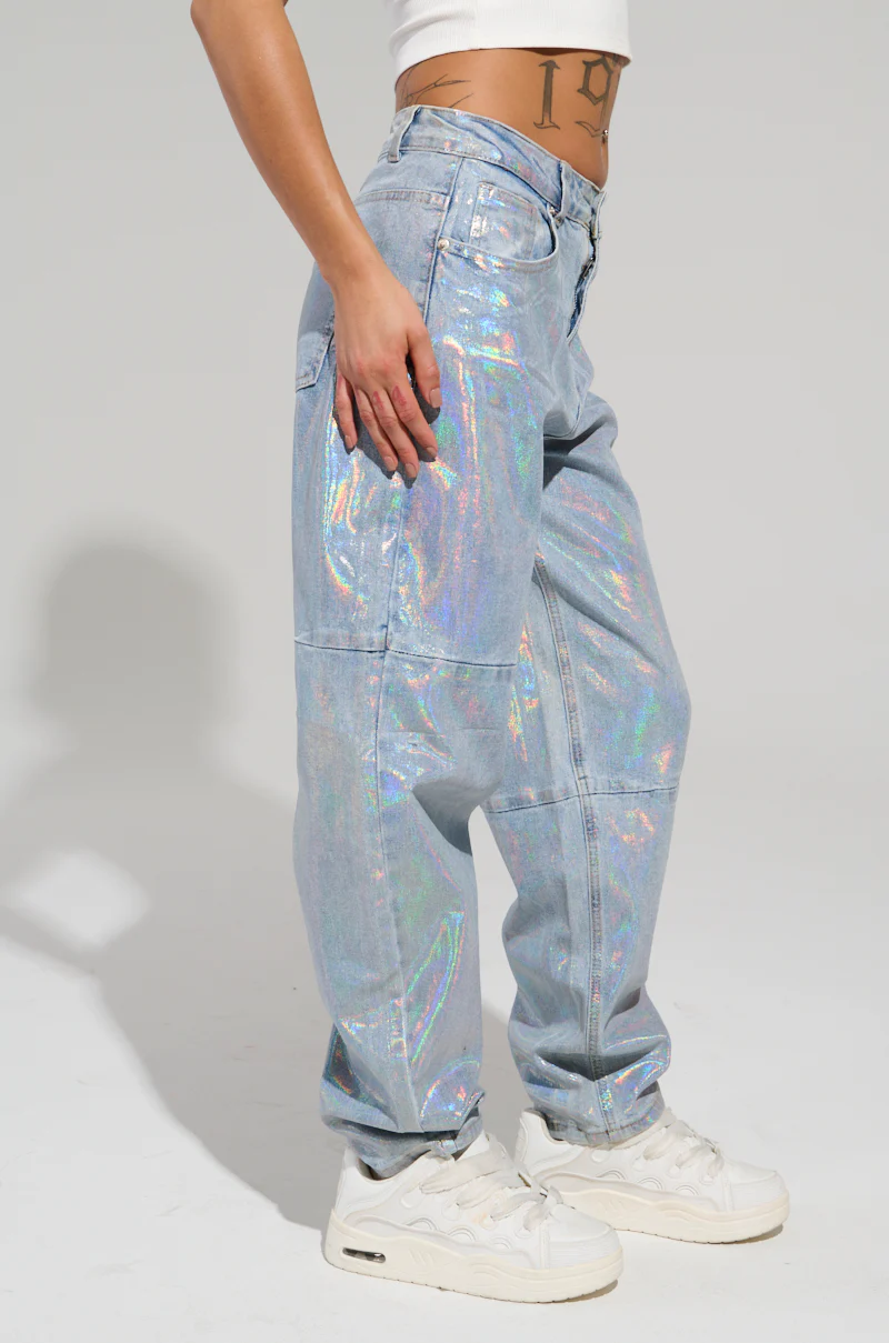 ASTRONOMICAL SILVER GILDED BARREL DENIM PANT - Image 4