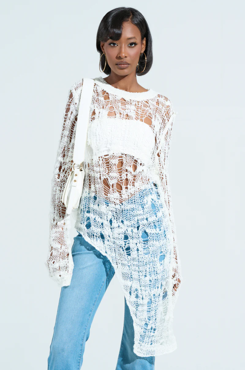 ASYMMETRICAL KNIT TOP IN IVORY