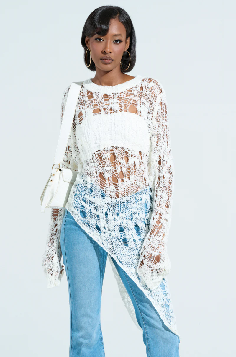 ASYMMETRICAL KNIT TOP IN IVORY - Image 2