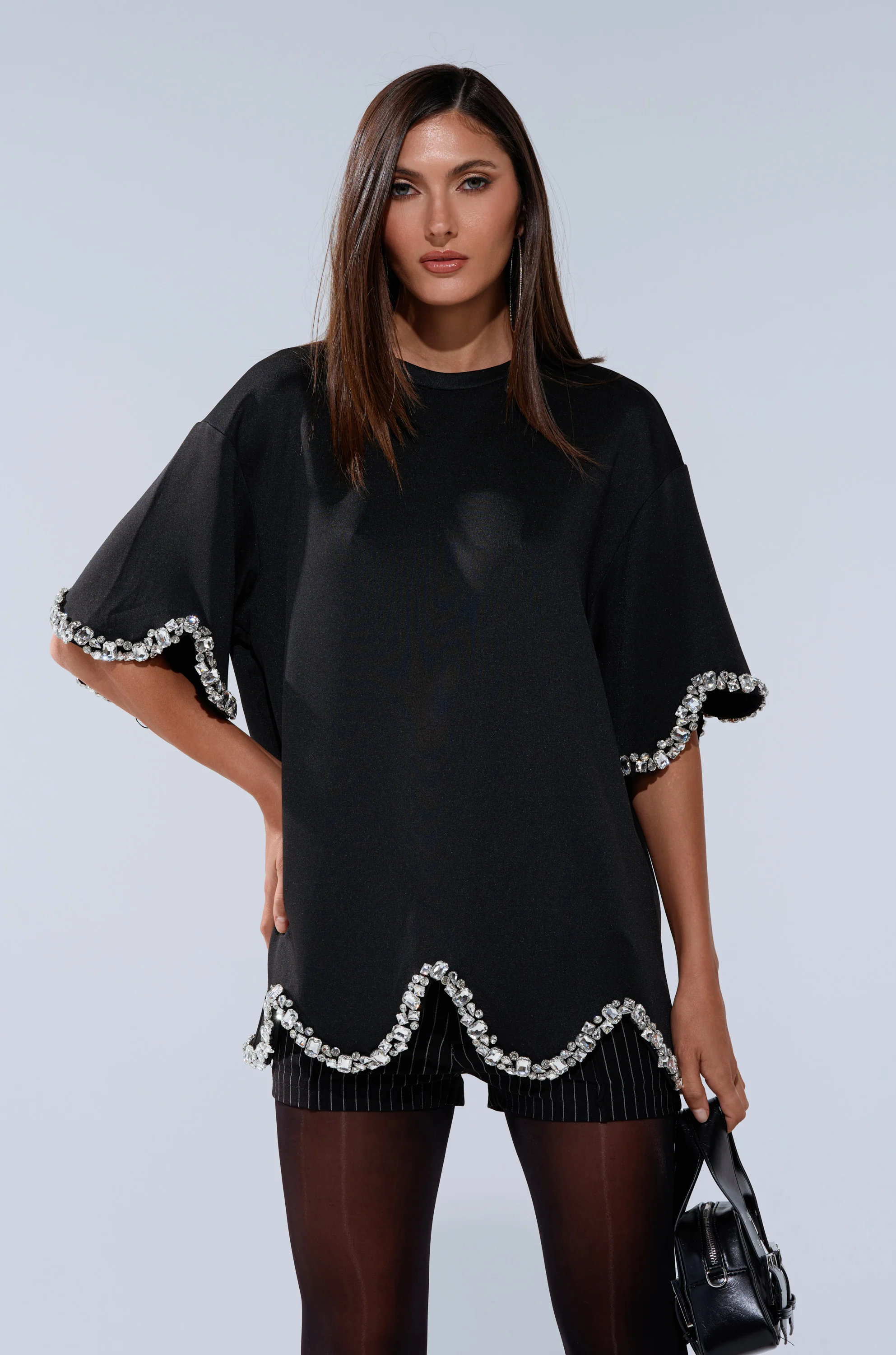 AT LEAST I'M ALIVE OVERSIZED TEE WITH RHINESTONES