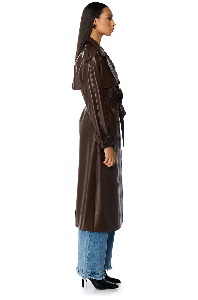 AU REVOIR FAUX LEATHER TRENCH IN BROWN - Image 5