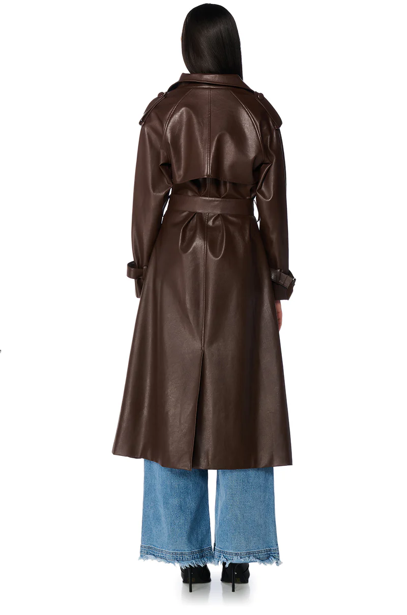 AU REVOIR FAUX LEATHER TRENCH IN BROWN - Image 6