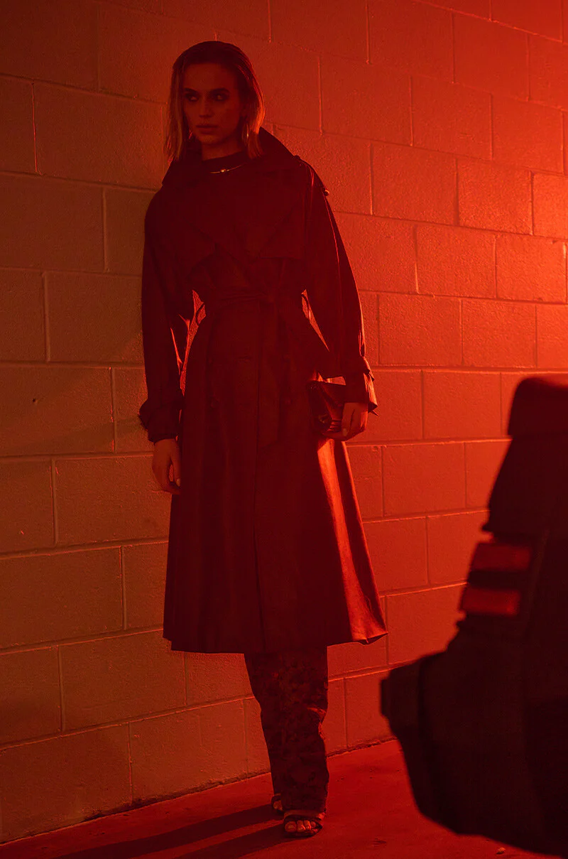 AU REVOIR FAUX LEATHER TRENCH IN BROWN - Image 7