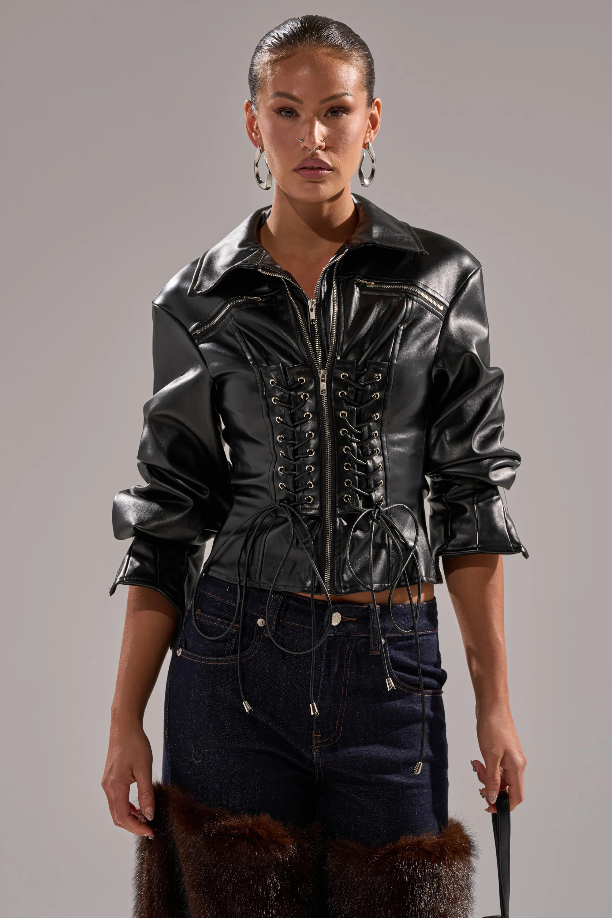 AUDREY FAUX LEATHER BLOUSE - Image 2