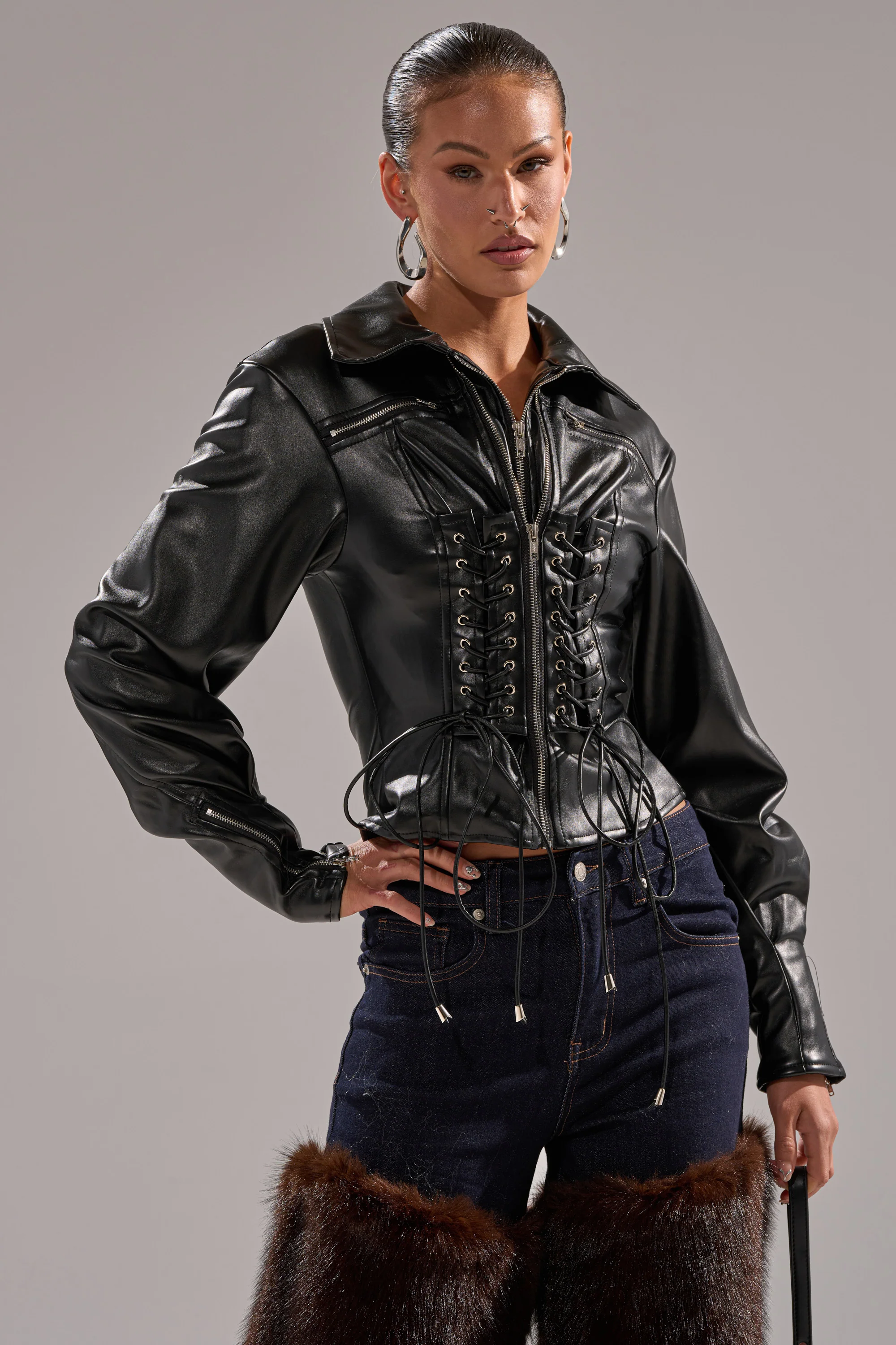 AUDREY FAUX LEATHER BLOUSE - Image 4